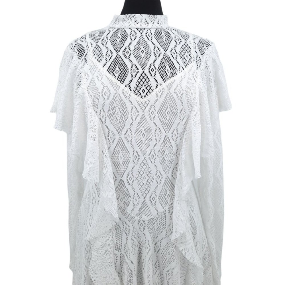 NEW Free People Creamy White Lace Rock Candy Mock Neck Dress M Ruffles Mini - Picture 6 of 12